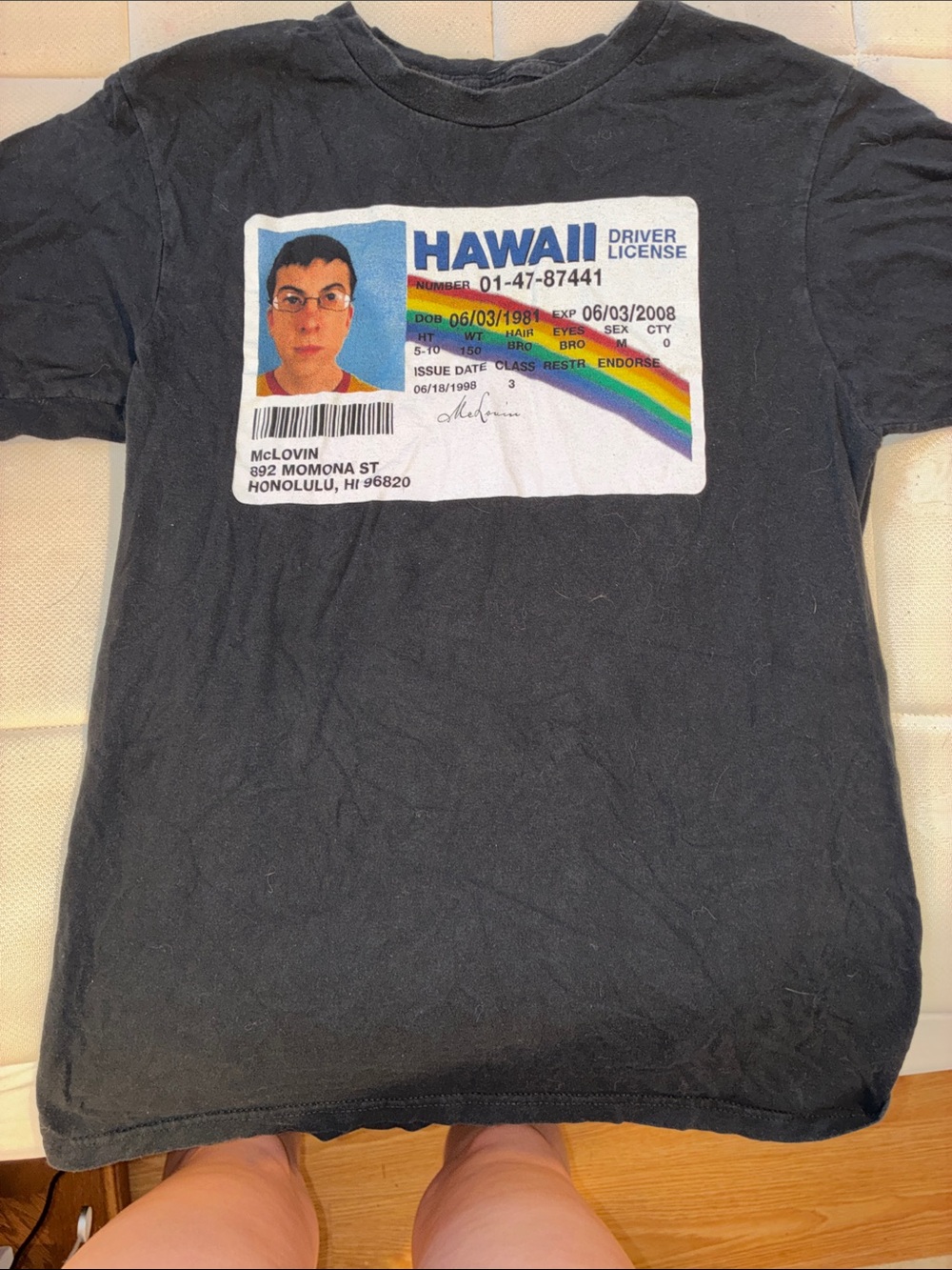 Unbranded Black Short-Sleeve Tee with Hawaii Driver License Graphic